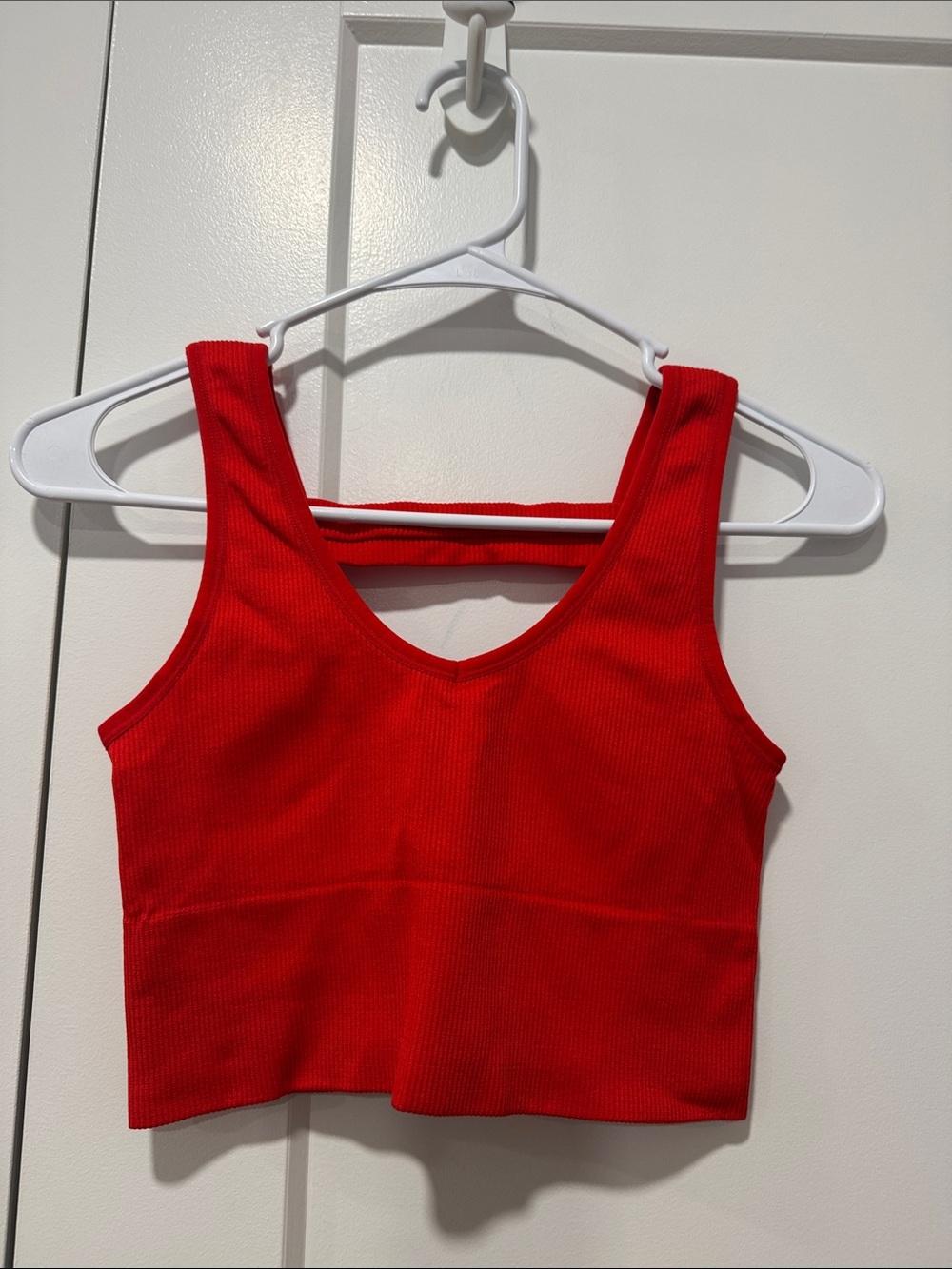 90 Degree By Reflex Red Ribbed V-Neck Crop Tank
